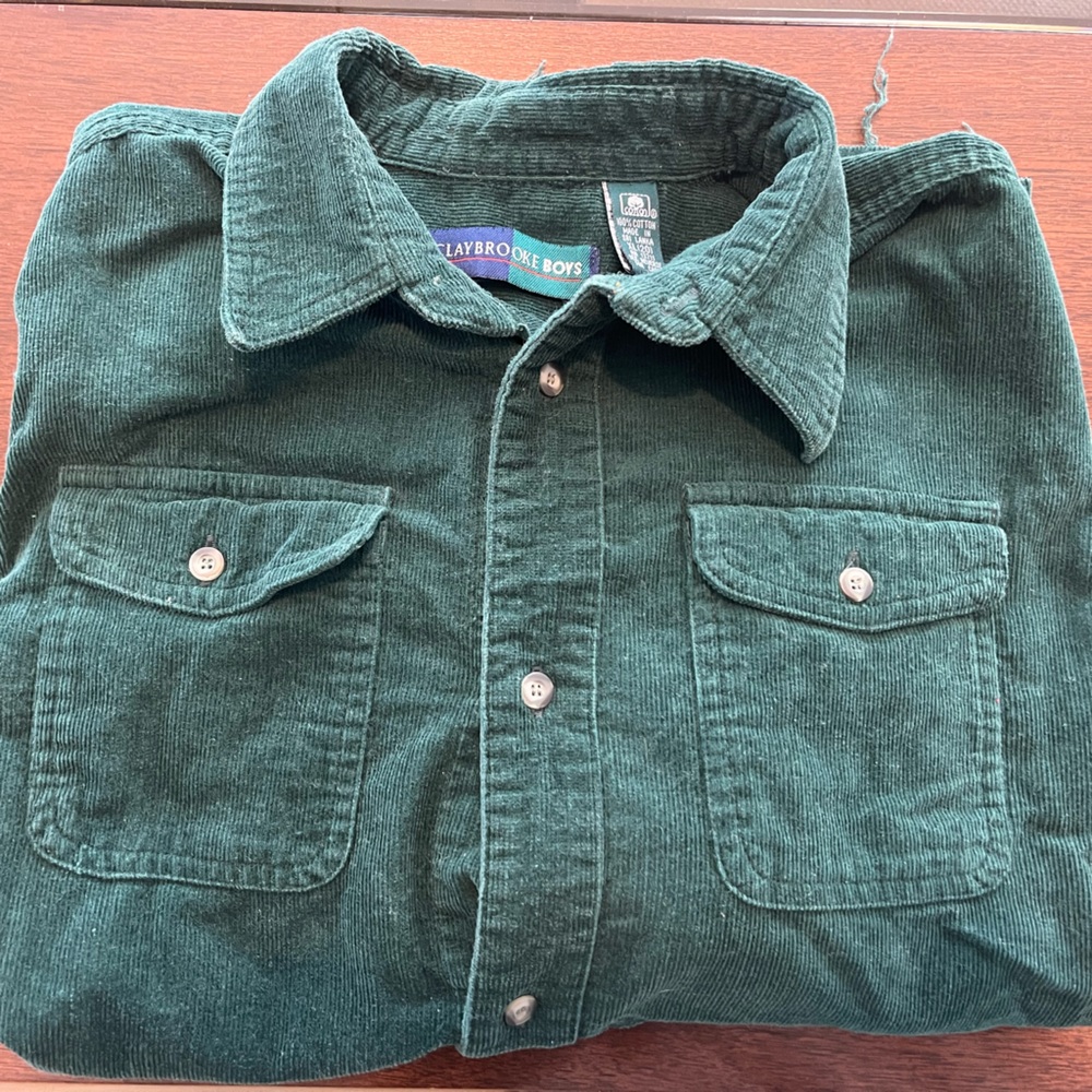 Green Corduroy Button-Up Shirt
